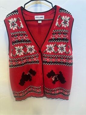 Alfred Dunner Red Fair Isle Vest Sweater with Scottie Dog Motif